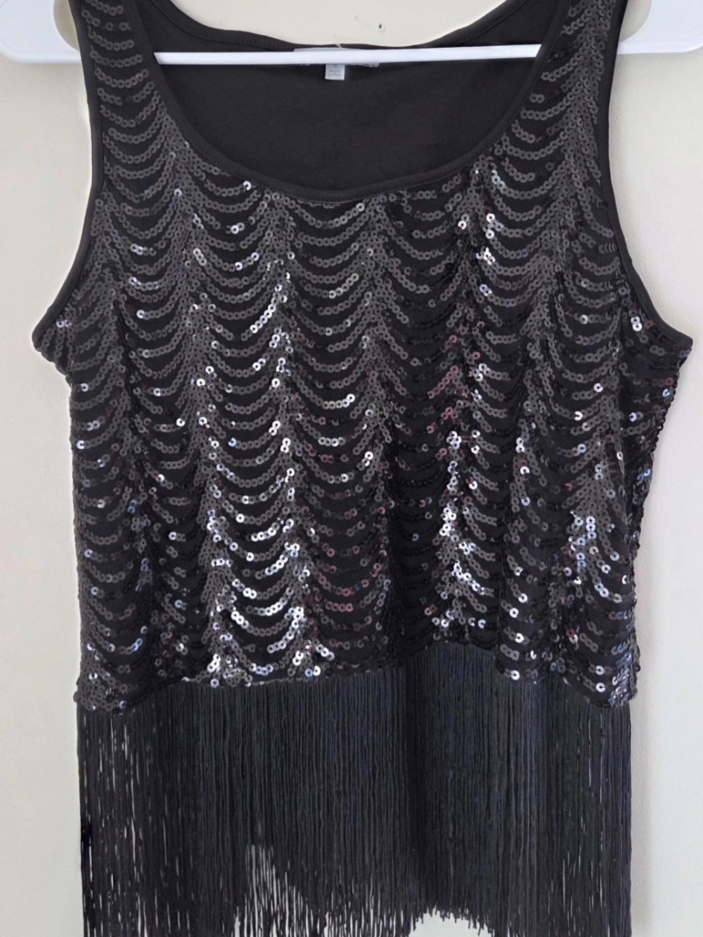 Charlotte Russe Black Sequin Fringe Crop